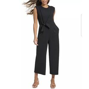 Calvin Klein Womens Pink Sleeveless Cropped Tie Waist  Jumpsuit Size 4‎